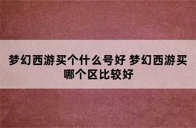 梦幻西游买个什么号好 梦幻西游买哪个区比较好